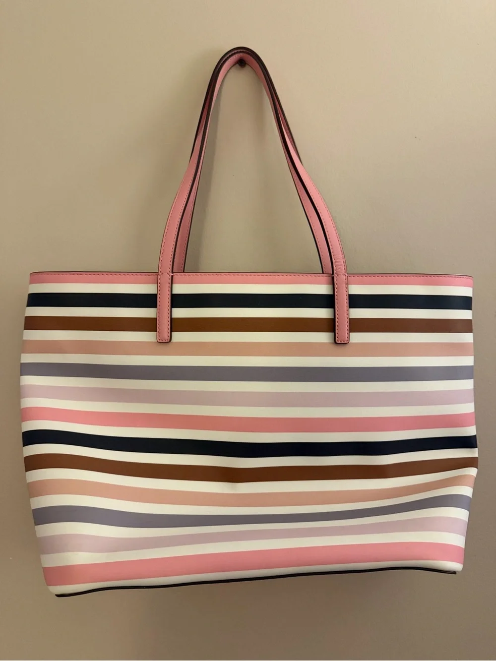 kate spade Pink, Navy & Brown Striped Tote Bag